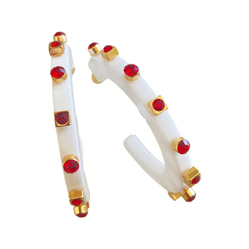 8.28 Boutique:Smith & Co. Jewel Design,Smith & Co City Girl Jewel Hoop in White and Red,Earrings