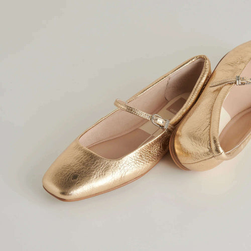 8.28 Boutique:Dolce Vita,Dolce Vita Reyes Gold Distressed Gold Leather Ballet Flat,Shoes