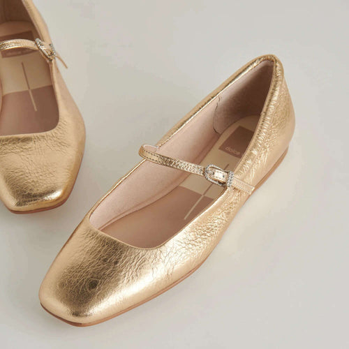 8.28 Boutique:Dolce Vita,Dolce Vita Reyes Gold Distressed Gold Leather Ballet Flat,Shoes