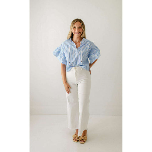 8.28 Boutique:Karlie Clothes,Karlie Blue and White Stripe Poplin Top,Shirts & Tops