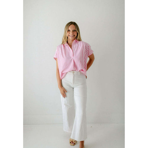 8.28 Boutique:Karlie Clothes,Karlie Pink and White Stripe Poplin Top,Shirts & Tops