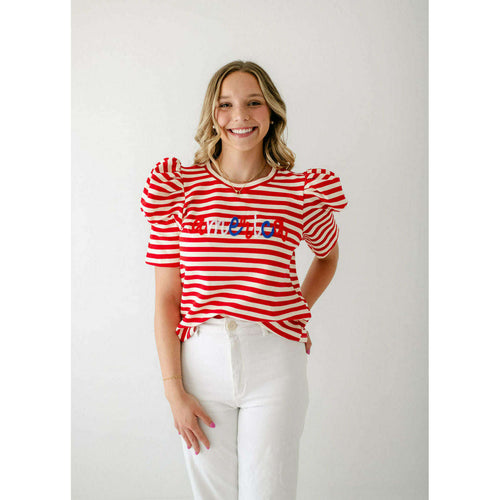 8.28 Boutique:8.28 Boutique,America Red White and Blue Puff Sleeve Top,Shirts & Tops