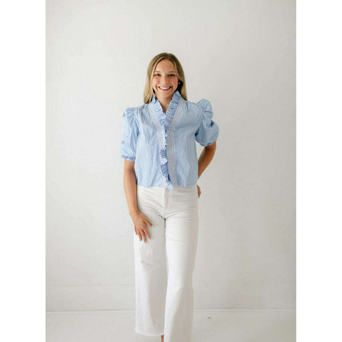 8.28 Boutique:Karlie Clothes,Karlie Striped Poplin Puff Sleeve Ruffle Top,Shirts & Tops