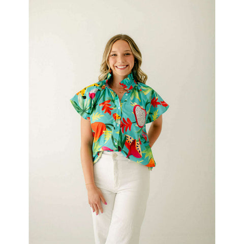 Joy*Joy Puff Sleeve Top in Tropical Hibiscus