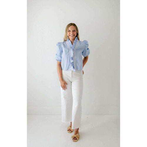 8.28 Boutique:Karlie Clothes,Karlie Striped Poplin Puff Sleeve Ruffle Top,Shirts & Tops