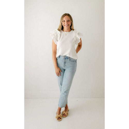 8.28 Boutique:8.28 Boutique,The Willow White Pearl Sleeve Top,Shirts & Tops