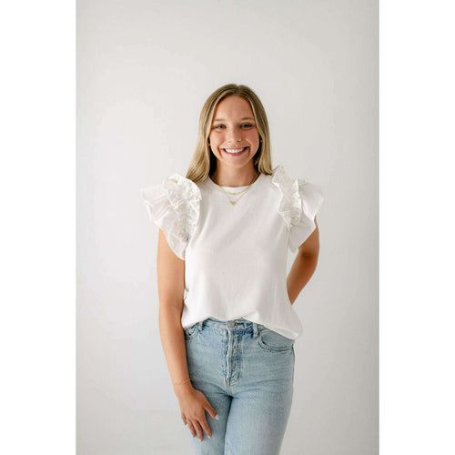8.28 Boutique:8.28 Boutique,The Willow White Pearl Sleeve Top,Shirts & Tops