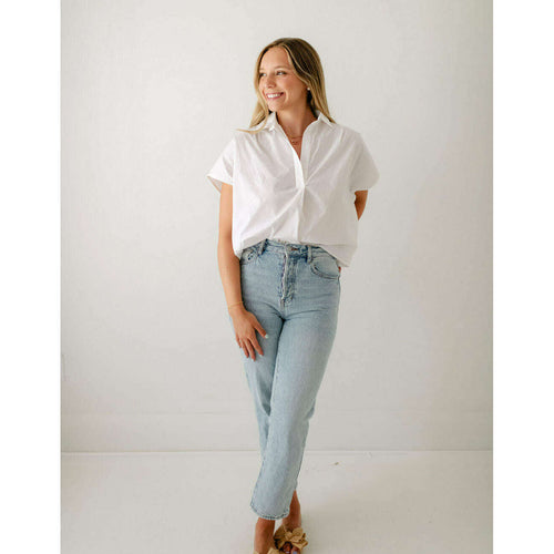 8.28 Boutique:Karlie Clothes,Karlie White Poplin Collar V-Neck Top,Shirts & Tops