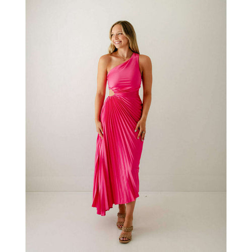 8.28 Boutique:Karlie Clothes,Karlie Hot Pink One Shoulder Pleated Maxi Dress,Dress