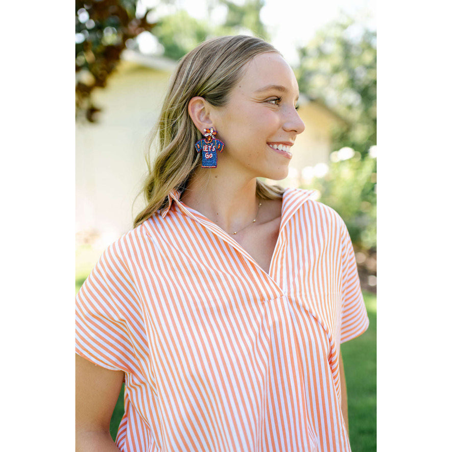 Let's Go Jersey Beaded Earring ROYAL BLUE ORANGE – Caroline Hill