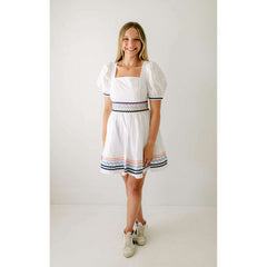 8.28 Boutique:English Factory,English Factory White Poplin Ric Rac Mini Dress,Dress