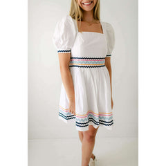 8.28 Boutique:English Factory,English Factory White Poplin Ric Rac Mini Dress,Dress