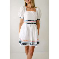 8.28 Boutique:English Factory,English Factory White Poplin Ric Rac Mini Dress,Dress