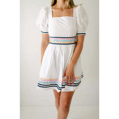 8.28 Boutique:English Factory,English Factory White Poplin Ric Rac Mini Dress,Dress