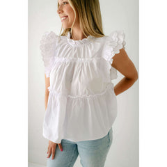 8.28 Boutique:Joy*Joy,Joy*Joy White Scalloped Tiered Top,Shirts & Tops