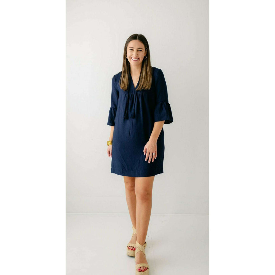 Navy dress bell sleeves best sale