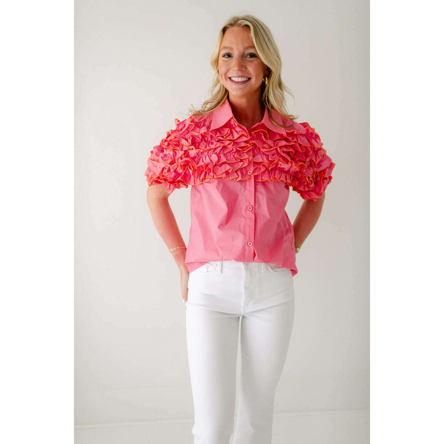 Karlie Pink Ruffle Button Up Top – 8.28 Boutique