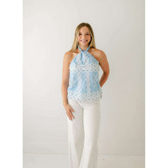 8.28 Boutique:Ciebon,Ciebon Light Blue Embroidery Halter Top,top