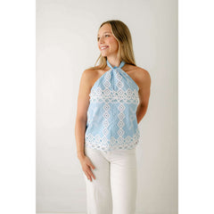 8.28 Boutique:Ciebon,Ciebon Light Blue Embroidery Halter Top,top