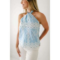 8.28 Boutique:Ciebon,Ciebon Light Blue Embroidery Halter Top,top