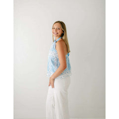 8.28 Boutique:Ciebon,Ciebon Light Blue Embroidery Halter Top,top