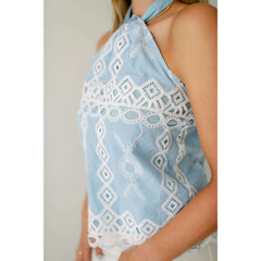 8.28 Boutique:Ciebon,Ciebon Light Blue Embroidery Halter Top,top