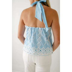 8.28 Boutique:Ciebon,Ciebon Light Blue Embroidery Halter Top,top