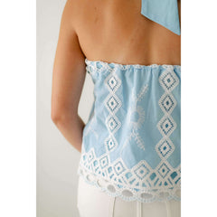 8.28 Boutique:Ciebon,Ciebon Light Blue Embroidery Halter Top,top