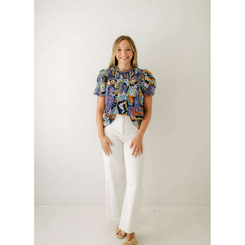 8.28 Boutique:TCEC,The Josie Blue Abstract Print Top,Shirts & Tops