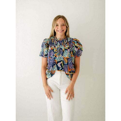 8.28 Boutique:TCEC,The Josie Blue Abstract Print Top,Shirts & Tops