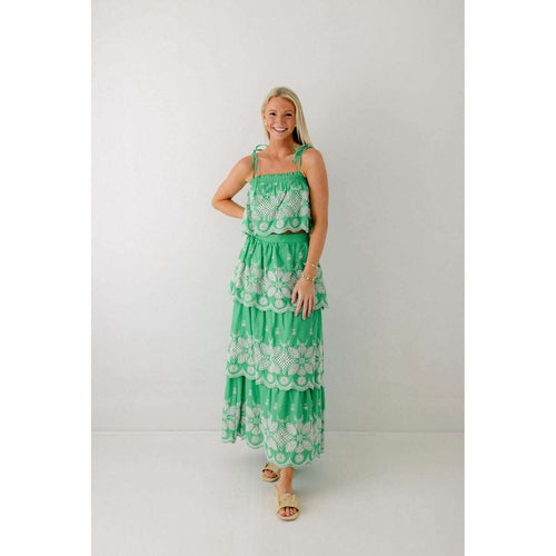 8.28 Boutique:8.28 Boutique,Tropical Green Embroidered Maxi Skirt & Top Set,set