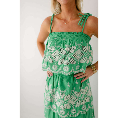 8.28 Boutique:8.28 Boutique,Tropical Green Embroidered Maxi Skirt & Top Set,set