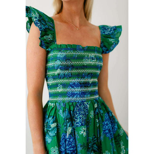 8.28 Boutique:8.28 Boutique,Jacki Smocked Green & Blue Maxi Dress,Dress
