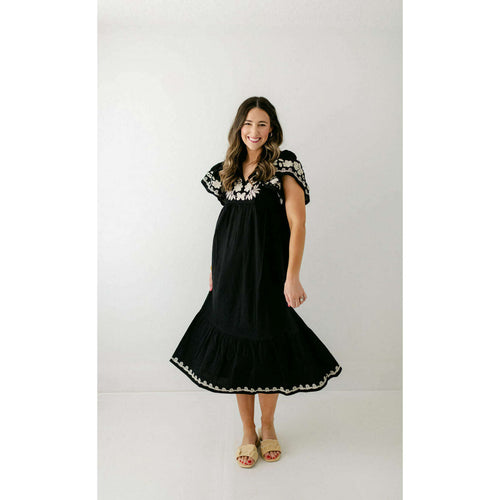 8.28 Boutique:THML,THML Black & White Embroidered V-Neck Dress,Dress
