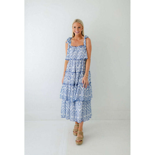 8.28 Boutique:8.28 Boutique,The Selena Blue & White Eyelet Tiered Dress,Dress