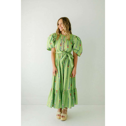 8.28 Boutique:Karlie Clothes,Karlie Mod Floral Vine Poplin Ruffle Maxi Dress in Lime,Dress