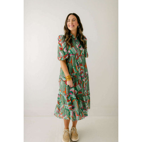 8.28 Boutique:TCEC,The Jessie Green Abstract Print Midi Dress,dress