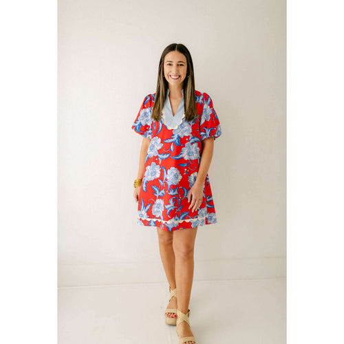 8.28 Boutique:THML,THML Red Floral Puff Sleeve Dress,Dress