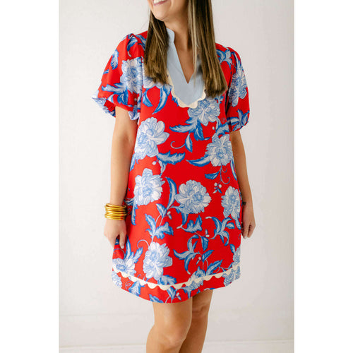8.28 Boutique:THML,THML Red Floral Puff Sleeve Dress,Dress