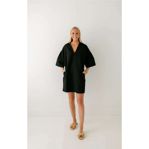 8.28 Boutique:THML,THML Black Short Sleeve Textured Puff Sleeve Dress,Dress
