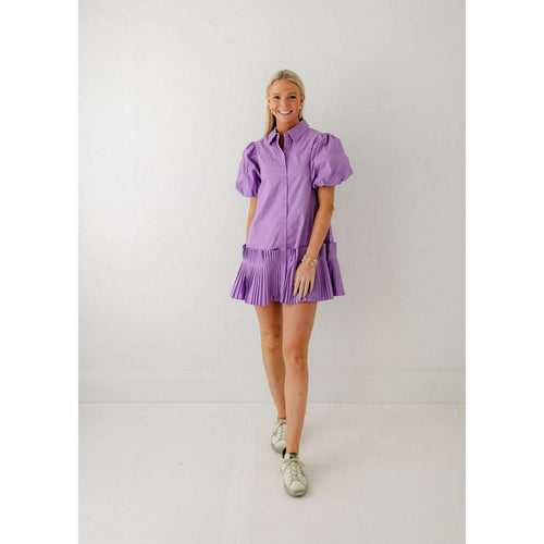 8.28 Boutique:Aureum,Aureum Purple Pleated Hem Mini Dress,Dress