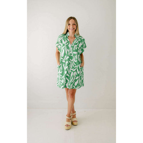 8.28 Boutique:THML,THML Green and White Floral Shirt Dress,Dress