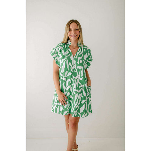 8.28 Boutique:THML,THML Green and White Floral Shirt Dress,Dress