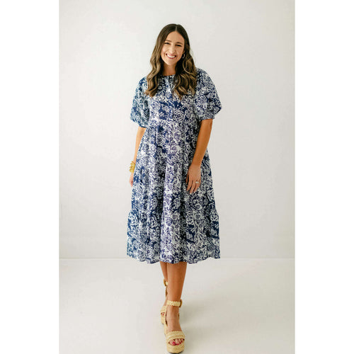 8.28 Boutique:English Factory,English Factory Navy Floral Midi Dress,Dress
