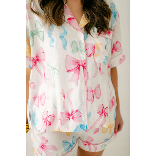 8.28 Boutique:8.28 Boutique,Pastel Ribbon & Bow Satin Pajama Set,pajamas
