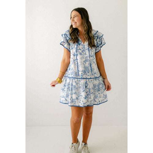 8.28 Boutique:8.28 Boutique,The Bailey Toile Blue and White Dress,Dress