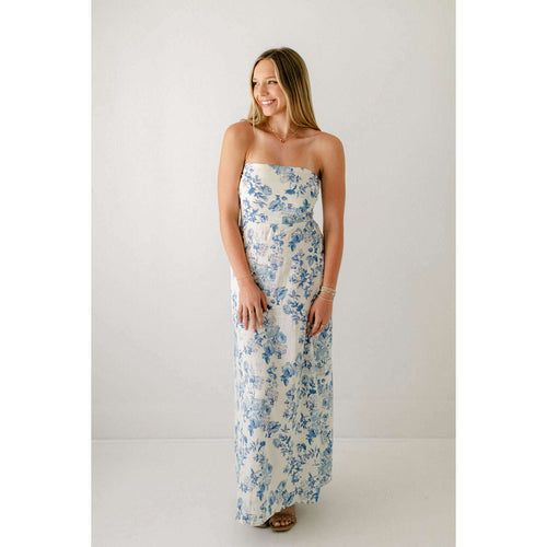 8.28 Boutique:8.28 Boutique,The Addie Blue and White Strapless Floral Dress,Dress