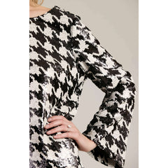 8.28 Boutique:Tyler Boe,Tyler Boe Sandra Sequin Houndstooth Tunic,Shirts & Tops