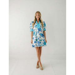 8.28 Boutique:Entro,The Penelope Blue Floral Ric Rac Dress,Dress