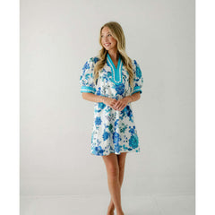 8.28 Boutique:Entro,The Penelope Blue Floral Ric Rac Dress,Dress
